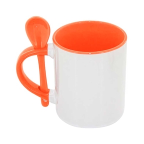 Round Sublimation Printing Mug with Spoon 350 ml (Orange)