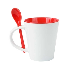 Ceramic Mug with Spoon 330 ml (Red)